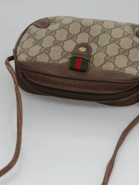 GUCCI GG Supreme Web Sherry Line Shoulder Bag PVC Beige Red Auth 99180 - Picture 6 of 15